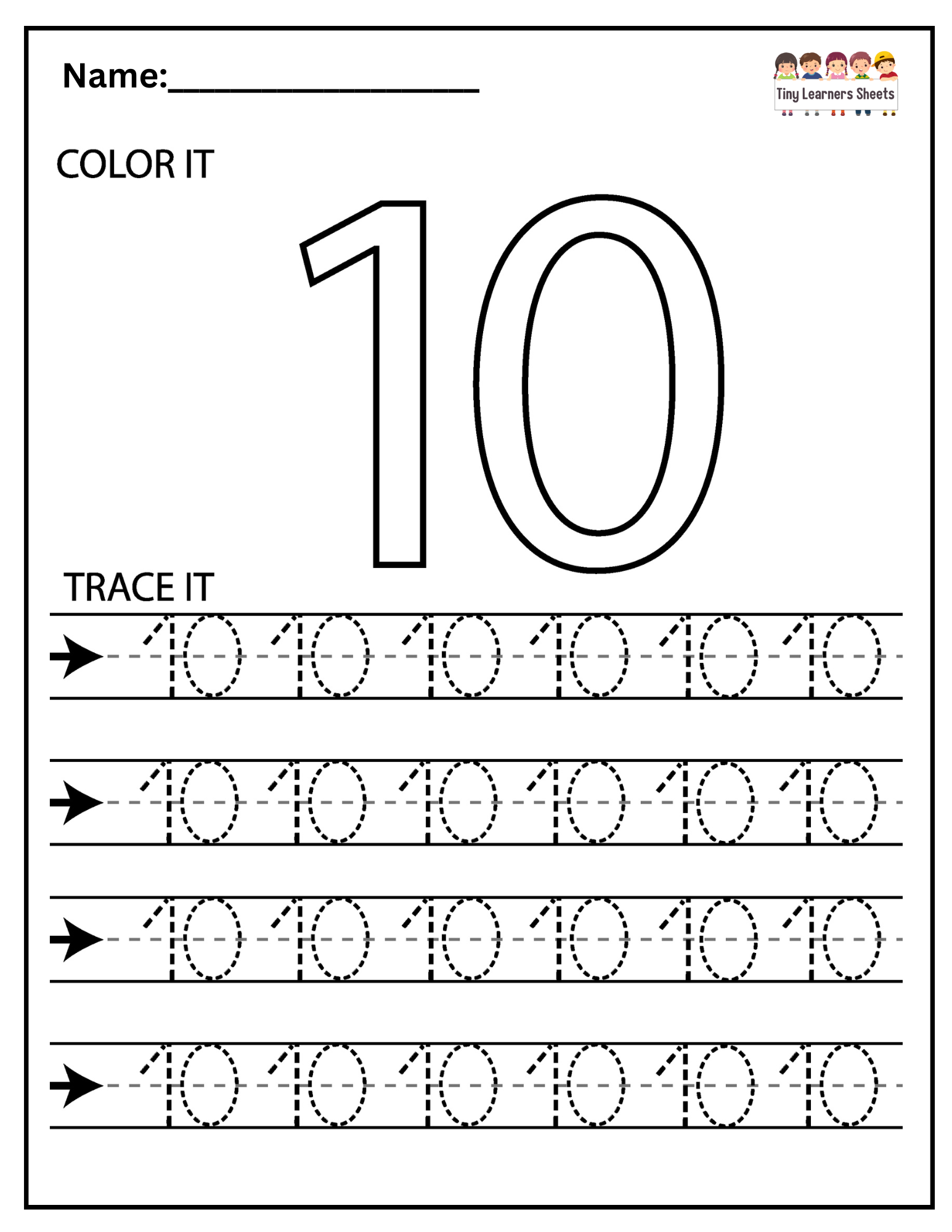 Number Ten Tracing Worksheet